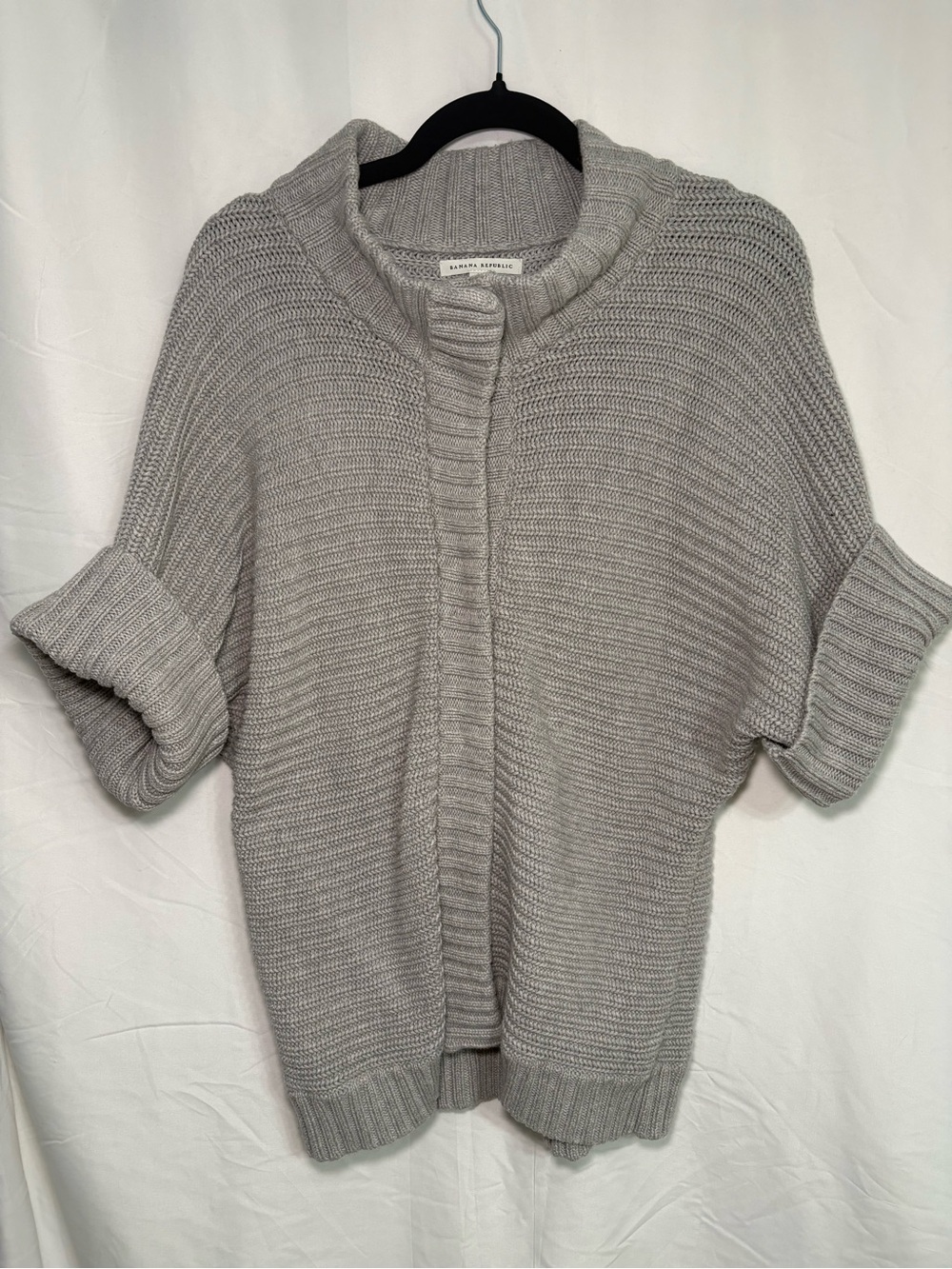 Banana Republic Short-Sleeve Ribbed Knit Sweater Cardigan - Light Gray